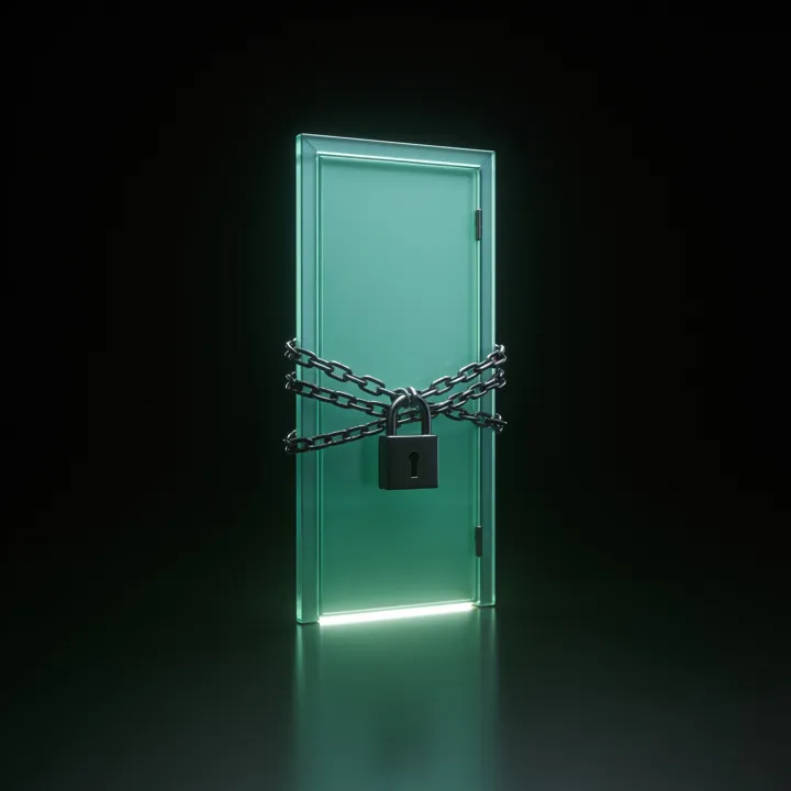 Porta de vidro presa com correntes e cadeado