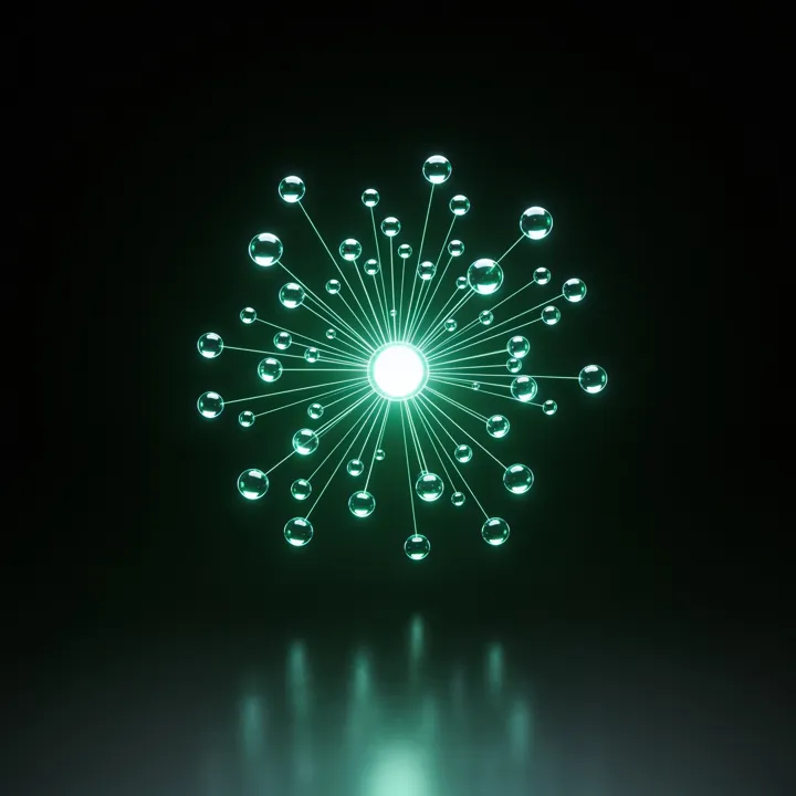 Rede de esferas de luz conectadas a partir de um centro
